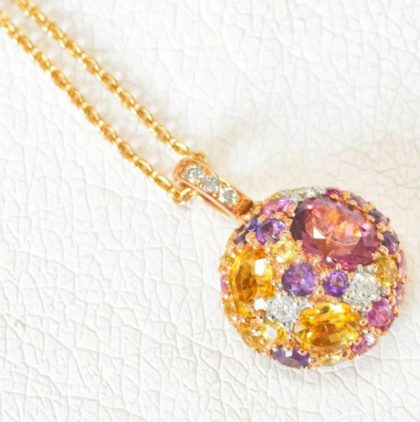 トルマリン　サファイヤ　アメジスト　ネックレス　ピンクゴールド　750（K18PG）/ YG