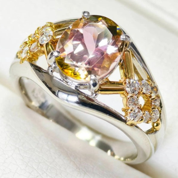 パーティカラートルマリン　リング　コンビ　Pt900/K18