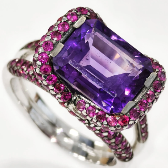 アメジスト　ピンクサファイア　ホワイトゴールド　リング　K18WG