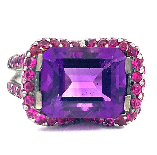 アメジスト　ピンクサファイア　ホワイトゴールド　リング　K18WG