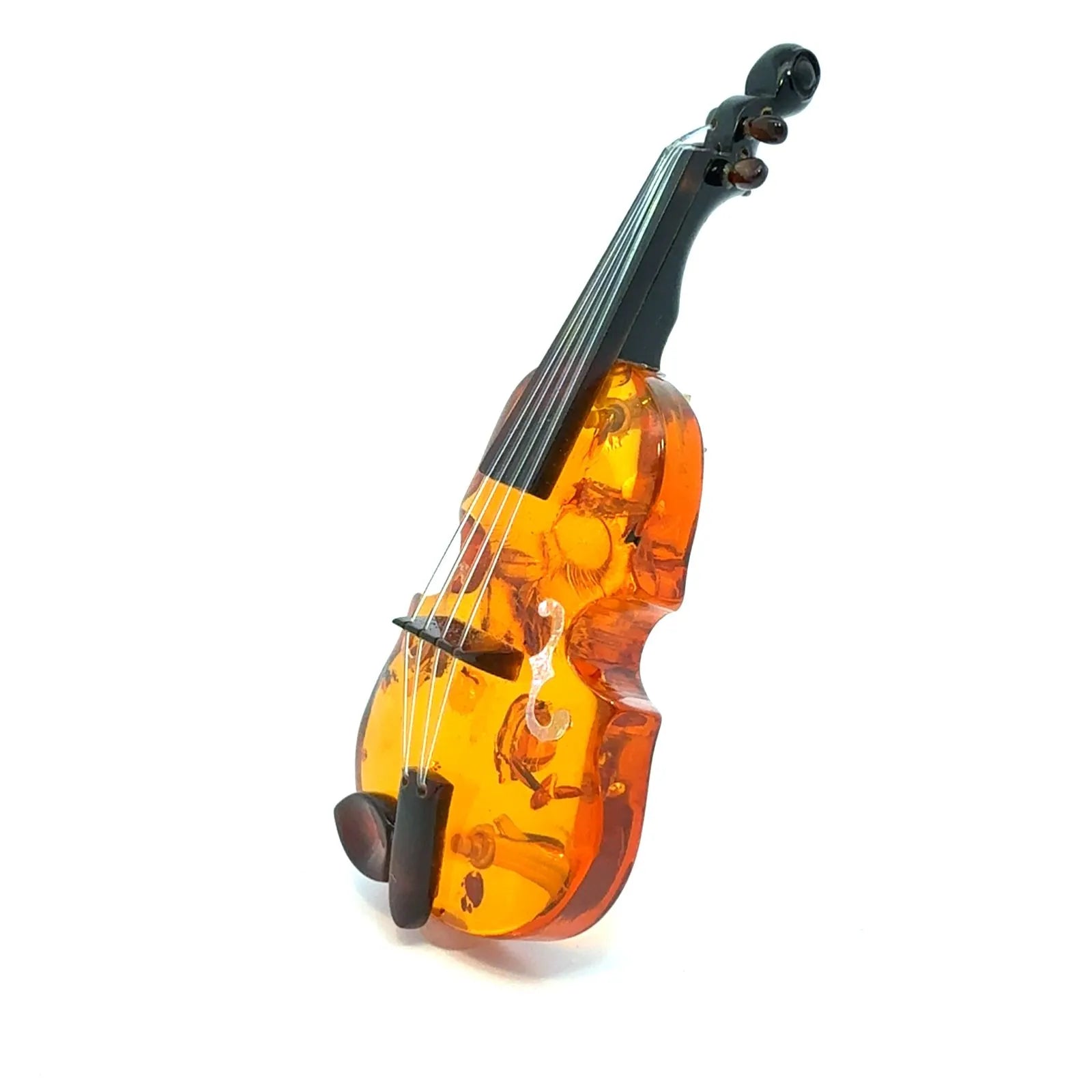 バイオリン型　ブローチ　ベッコウ　コハク　鼈甲　琥珀　ヴァイオリン