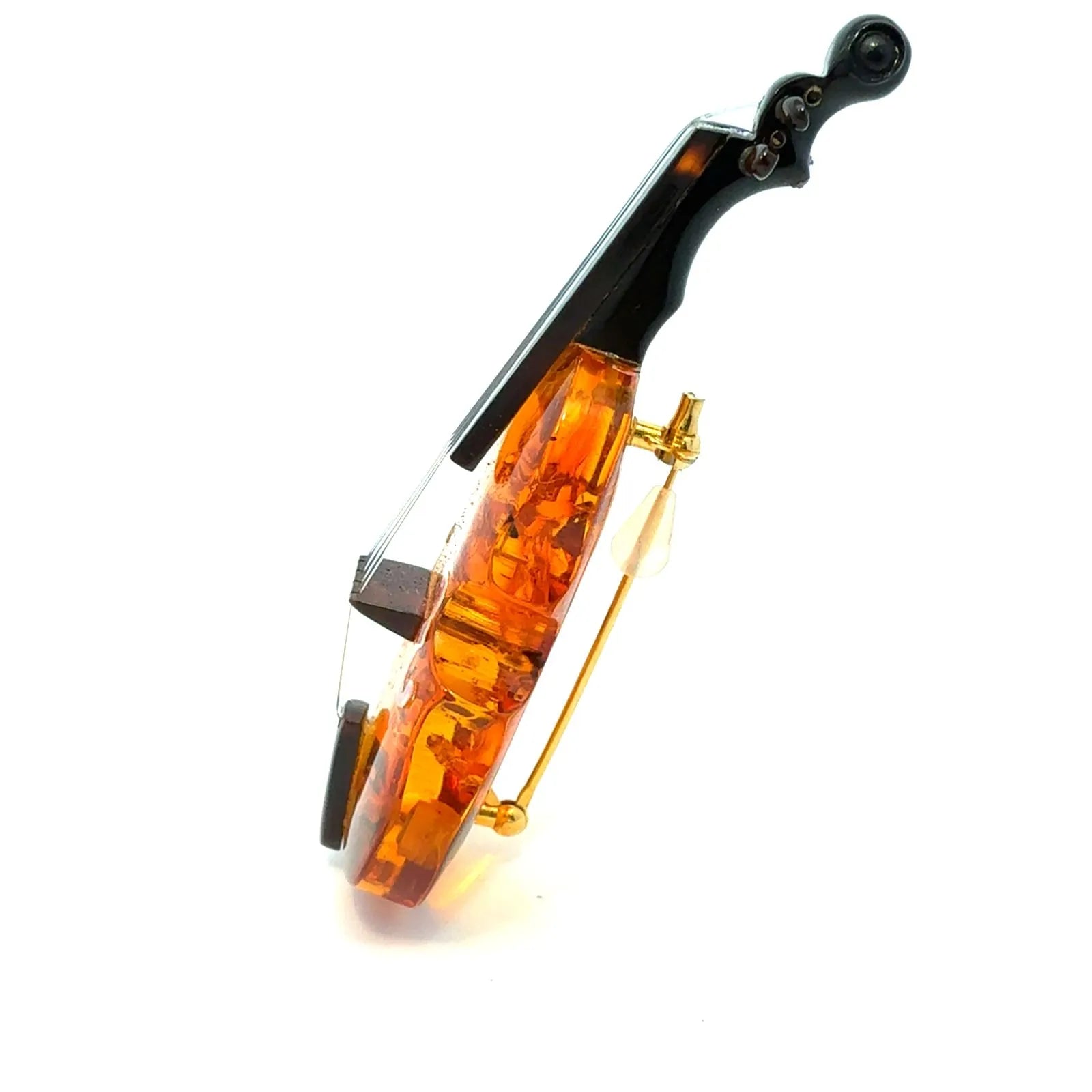 バイオリン型　ブローチ　ベッコウ　コハク　鼈甲　琥珀　ヴァイオリン