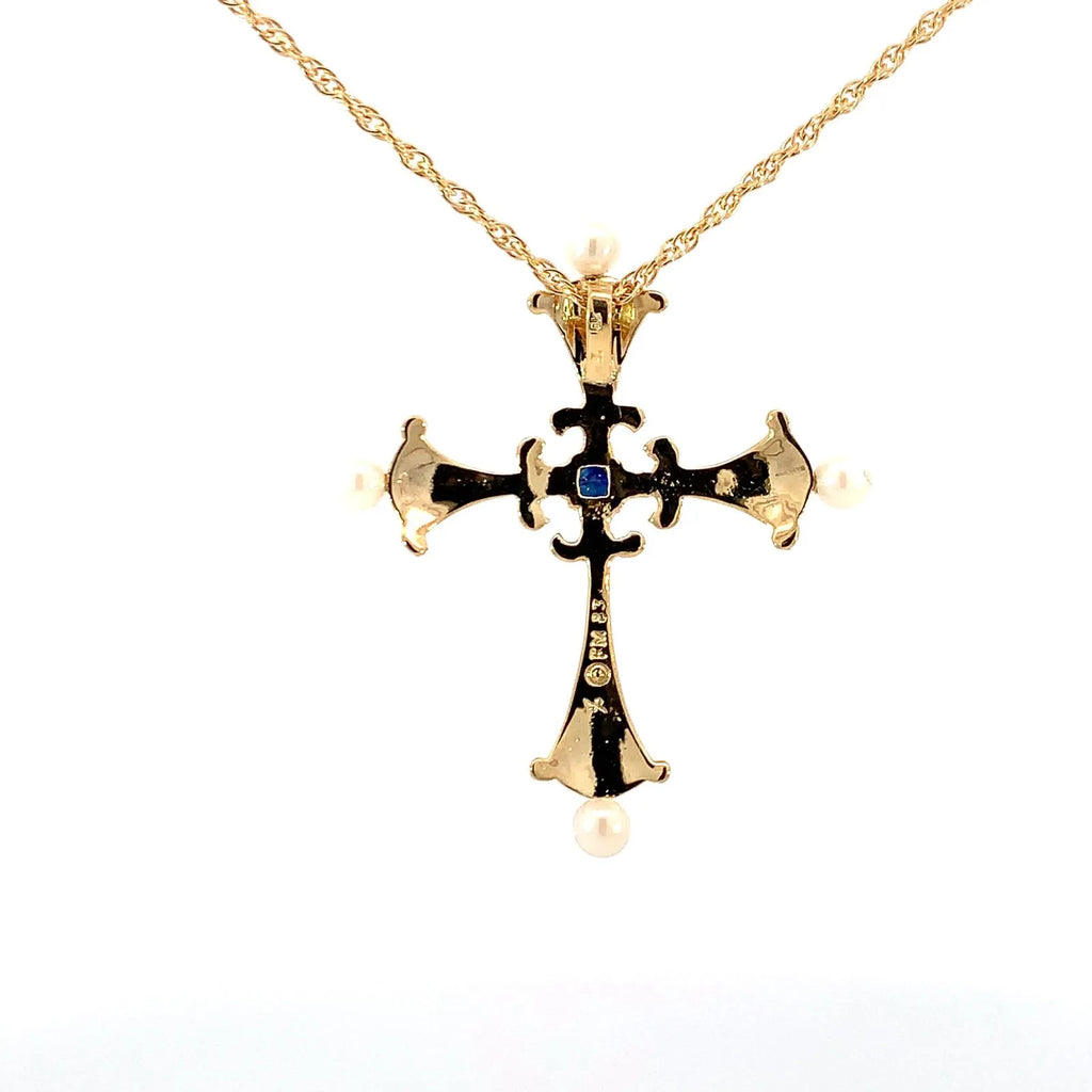 サファイヤ　クロス　ネックレス　ゴールド　１８K