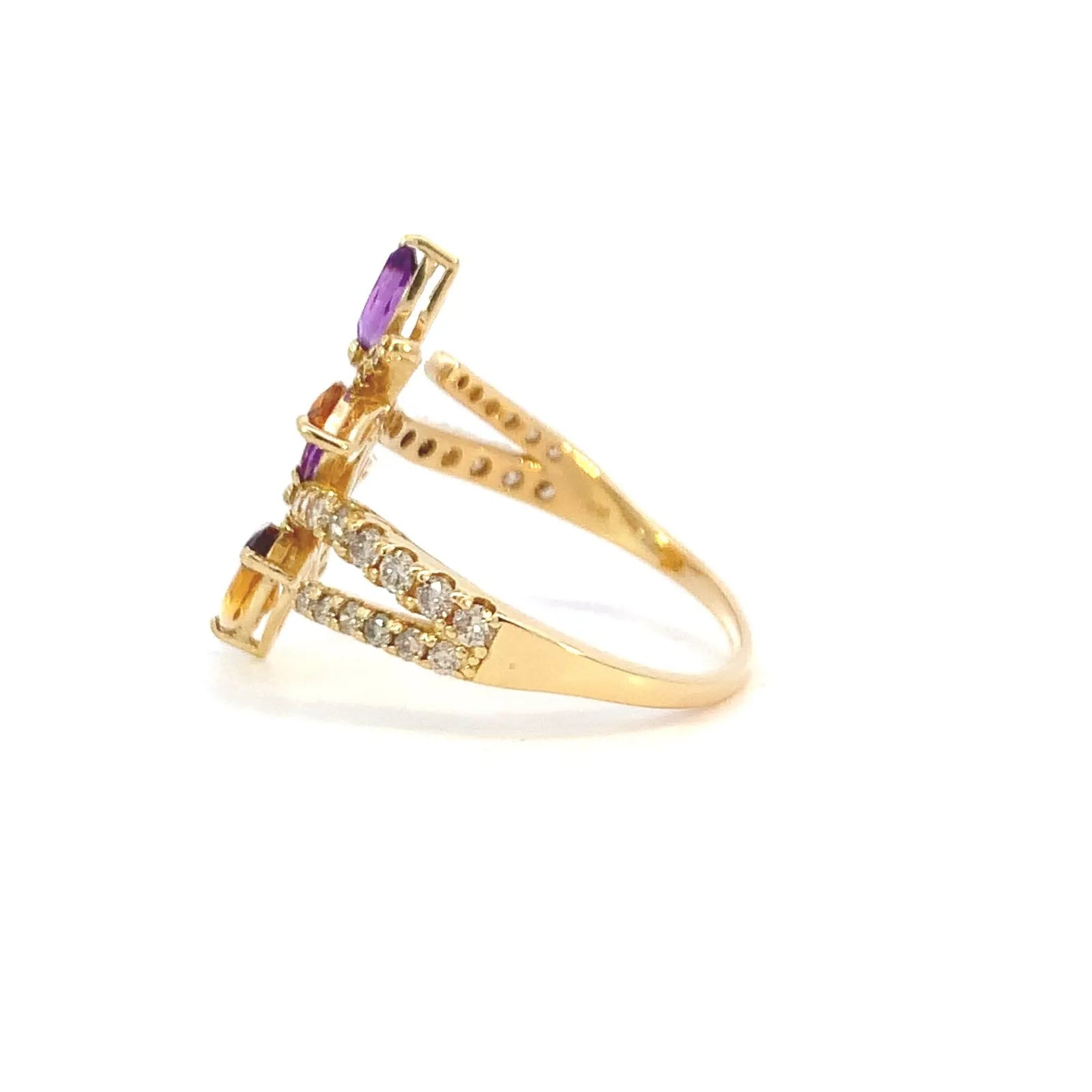 マルチストーン　デザインリング　ゴールド　K18　アメシスト　ガーネット　シトリン