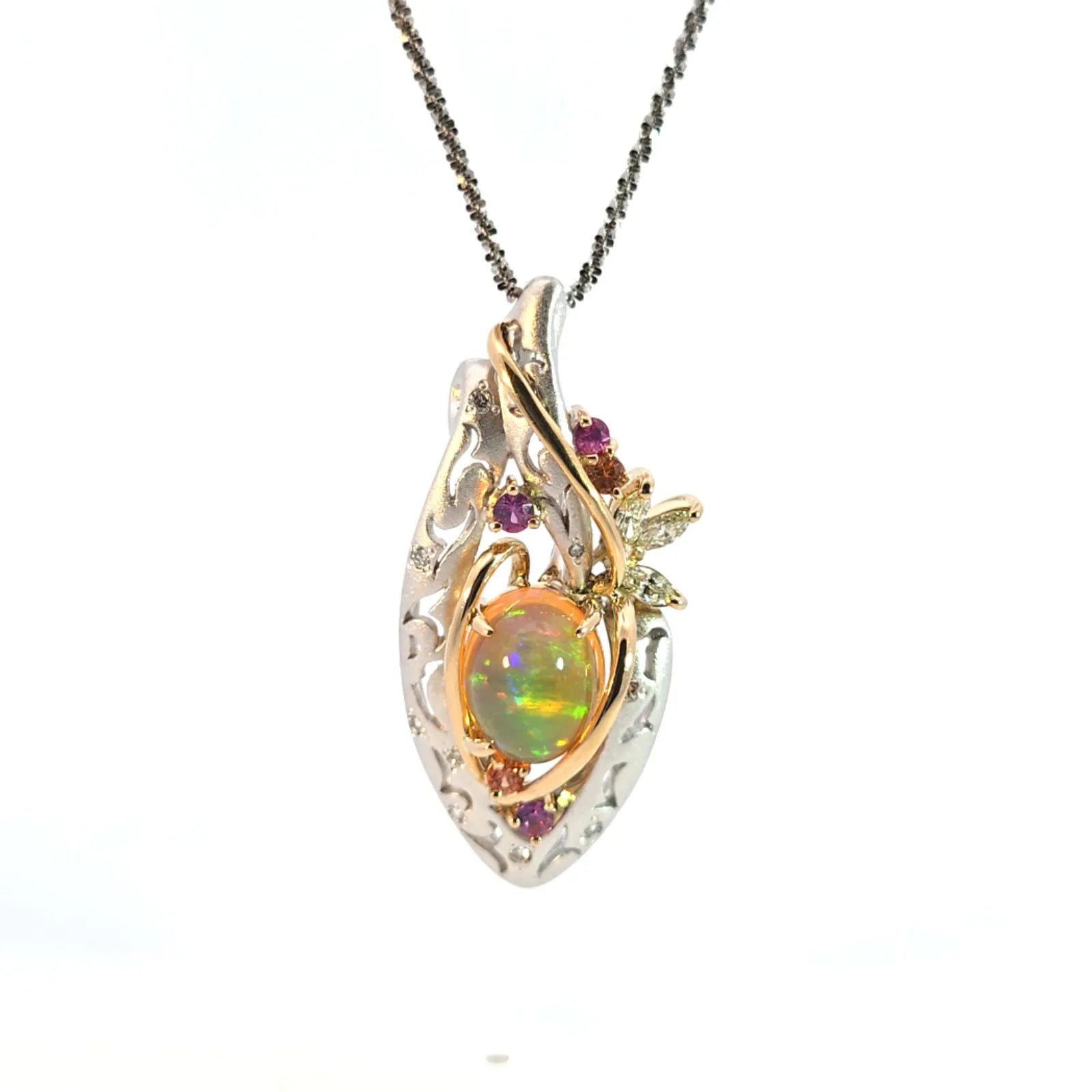 メキシコオパール　ファイア　ネックレス　コンビ　K18WG/K18