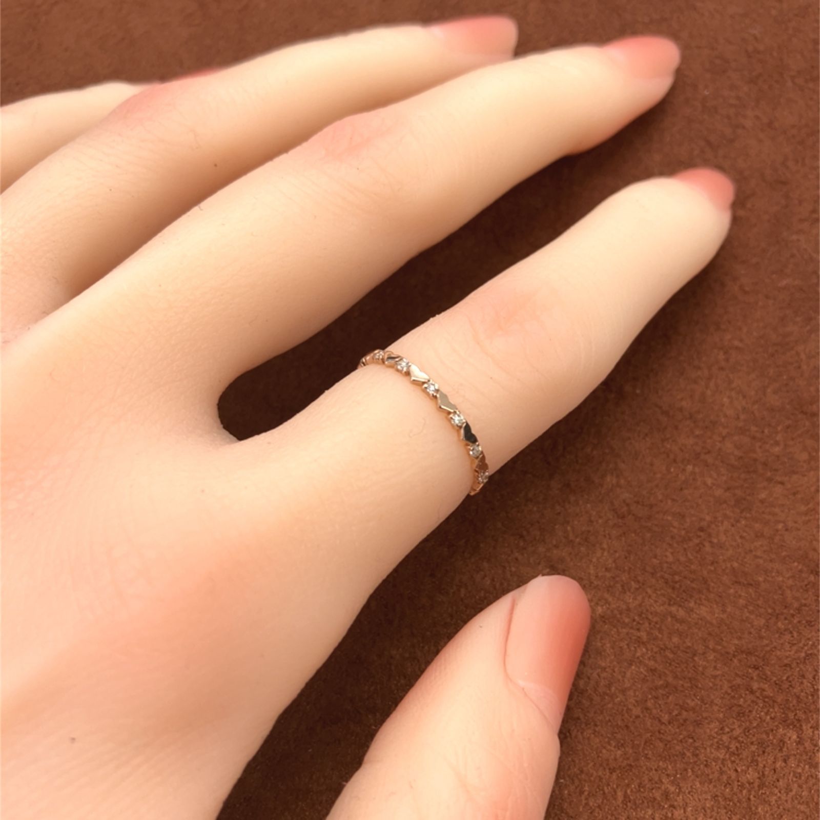 ダイヤモンド　ピングゴールド　ハート　リング　K18PG