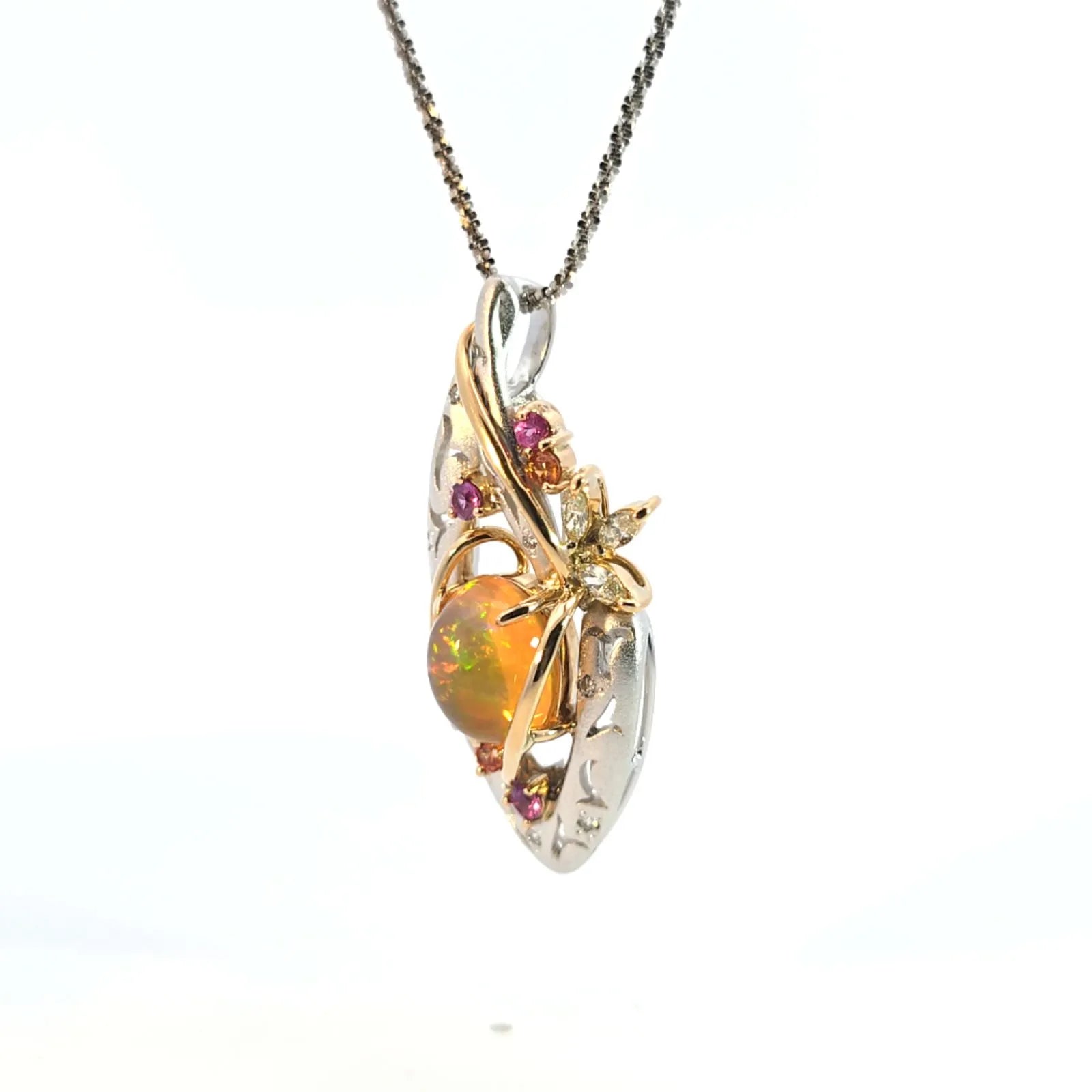 メキシコオパール　ファイア　ネックレス　コンビ　K18WG/K18