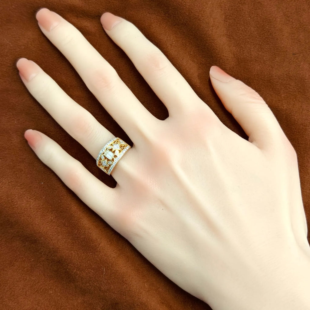 エメラルドカット ダイヤモンド リング コンビ　K18/WG
