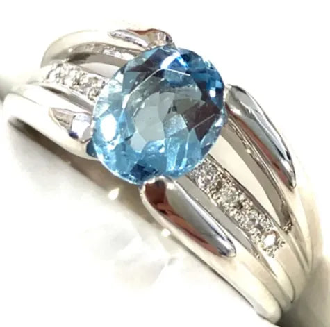 アクアマリン　オーバルカット　リング　プラチナ　Pｔ900