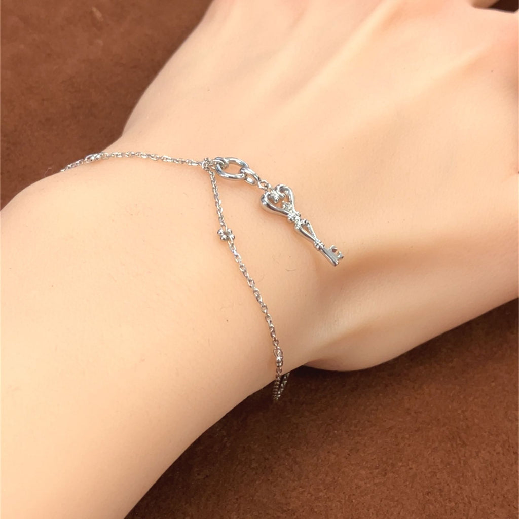 ハート　キー　モチーフ　ホワイトゴールド　ブレスレット　K18WG