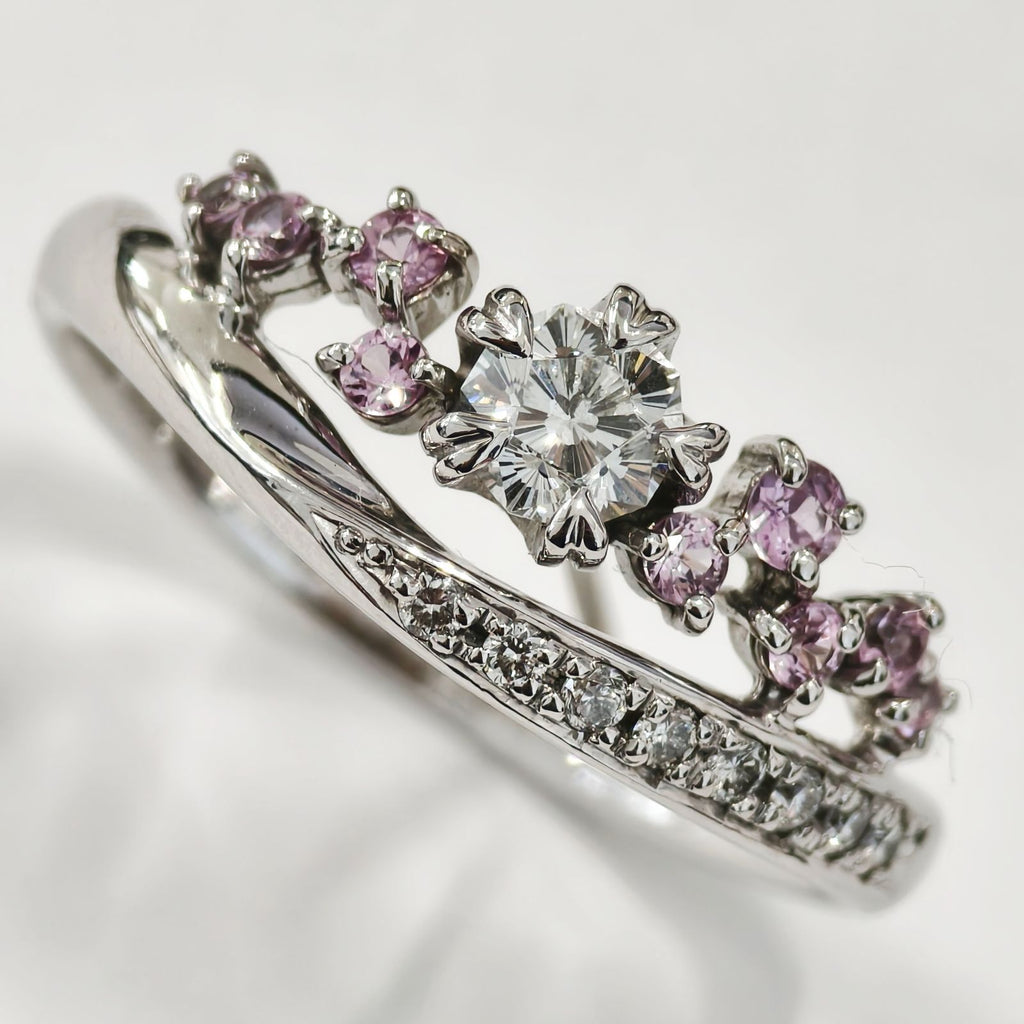桜　VVS-2   ダイヤモンド　ピンクサファイア　ホワイトゴールド　リング　K18WG