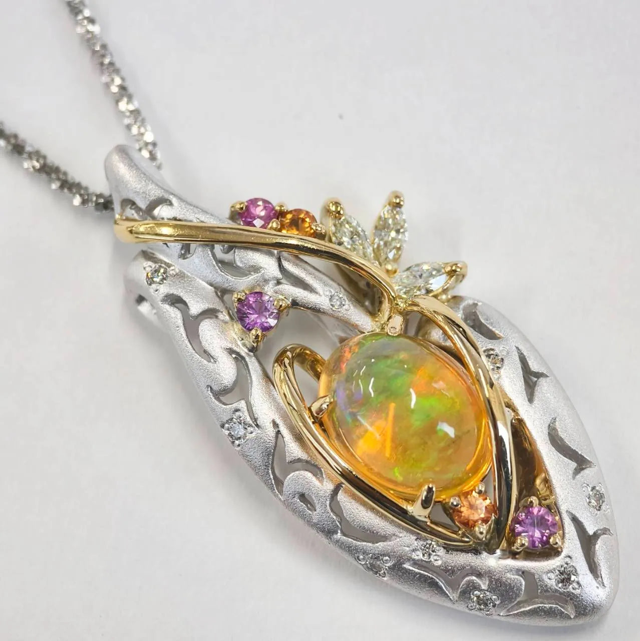 メキシコオパール　ファイア　ネックレス　コンビ　K18WG/K18