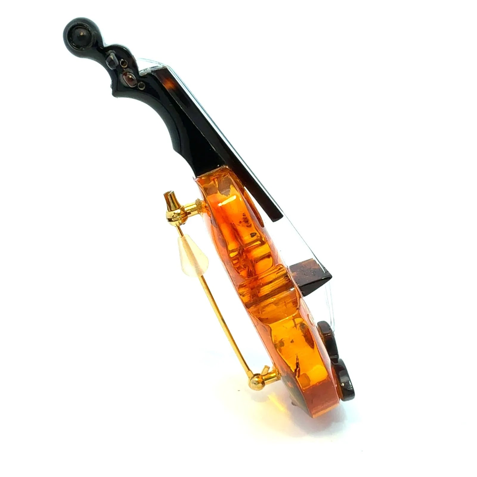バイオリン型　ブローチ　ベッコウ　コハク　鼈甲　琥珀　ヴァイオリン