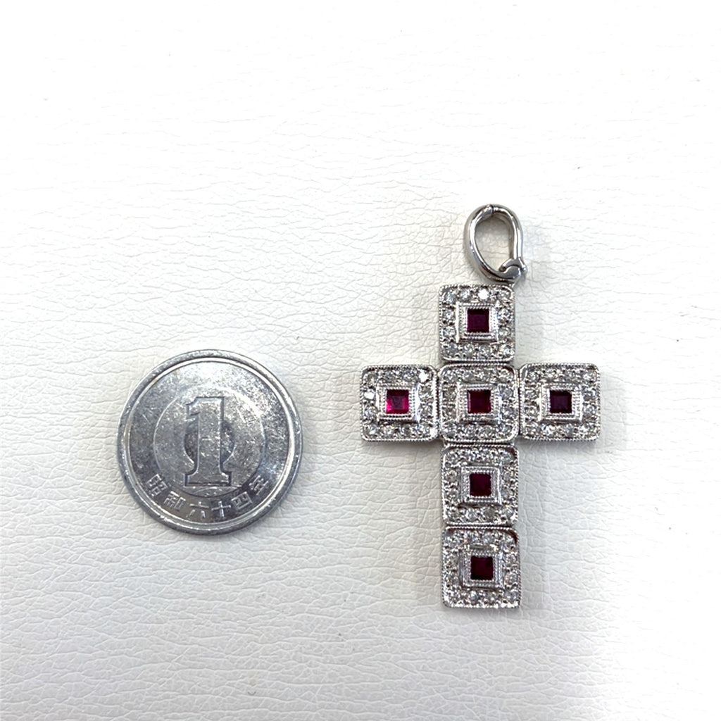 可変　クロス　キューブ　ルビー　ペンダントトップ　チャーム　K18WG