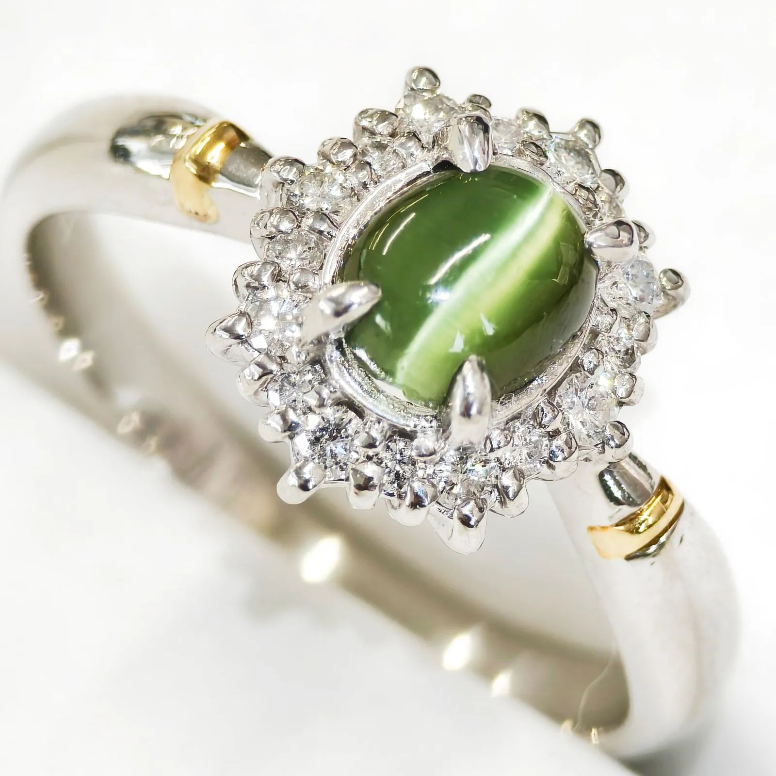 トルマリン　キャッツ　リング　コンビ　Pt900/K18