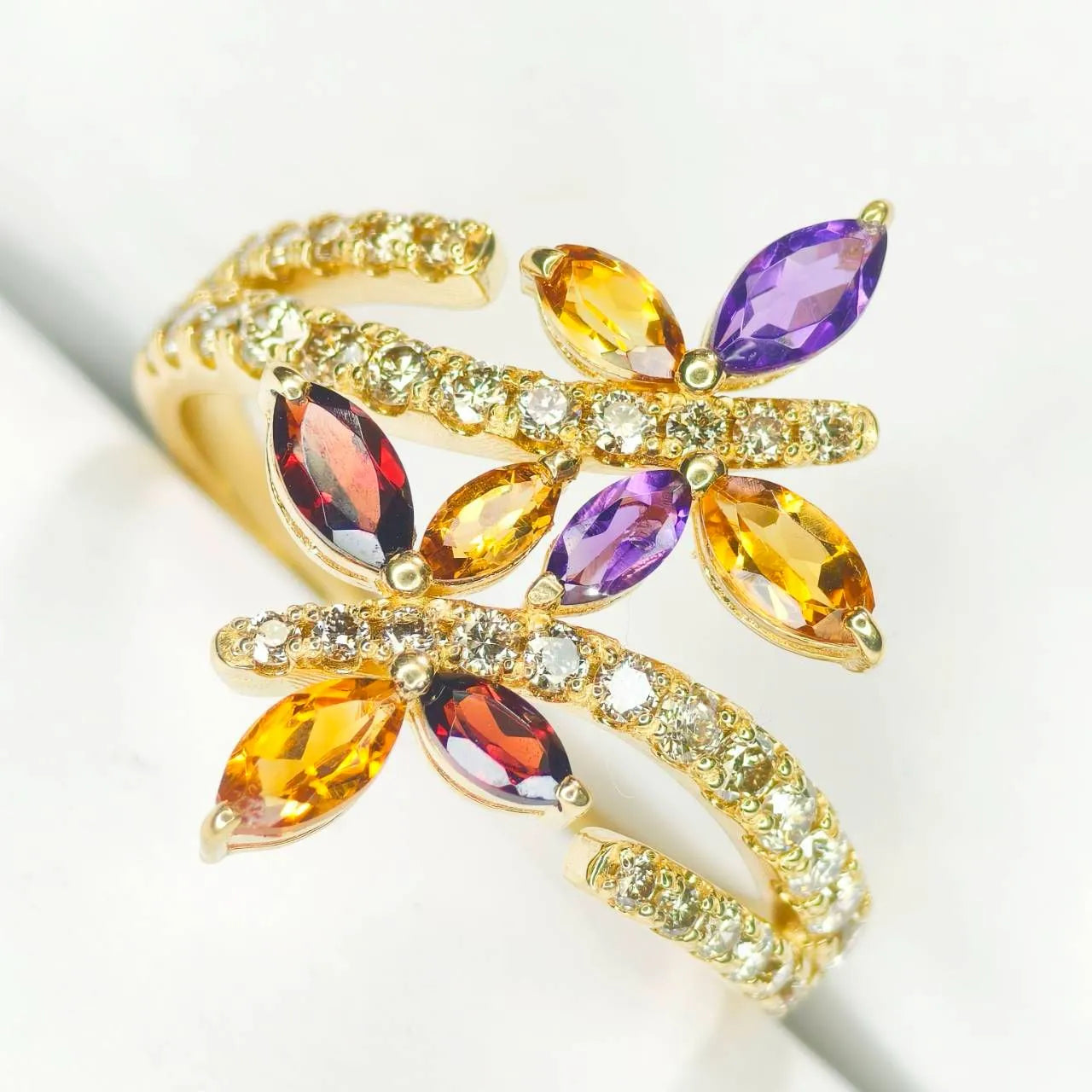 マルチストーン　デザインリング　ゴールド　K18　アメシスト　ガーネット　シトリン