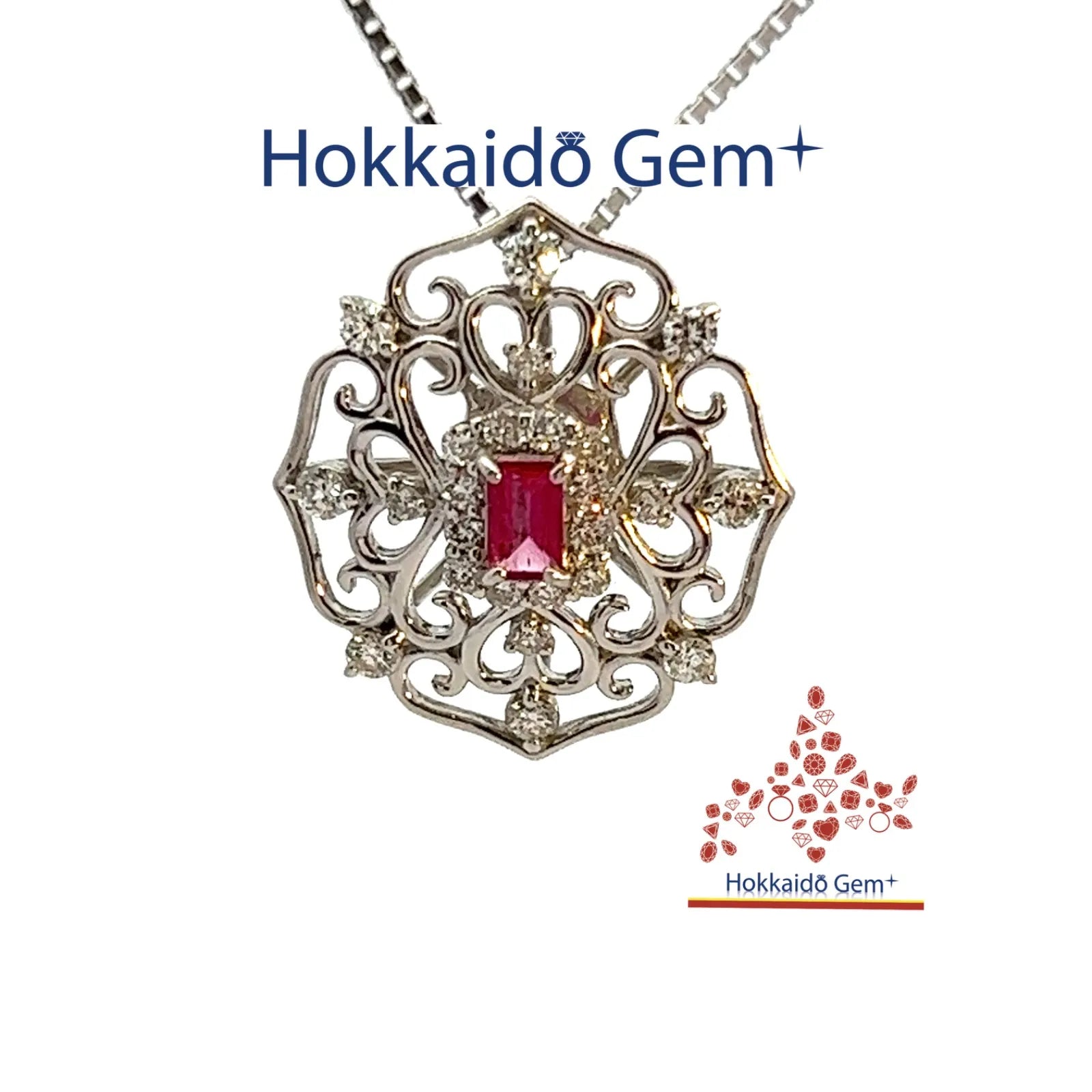 レッドベリル　プラチナ　ネックレス　Pt900/850