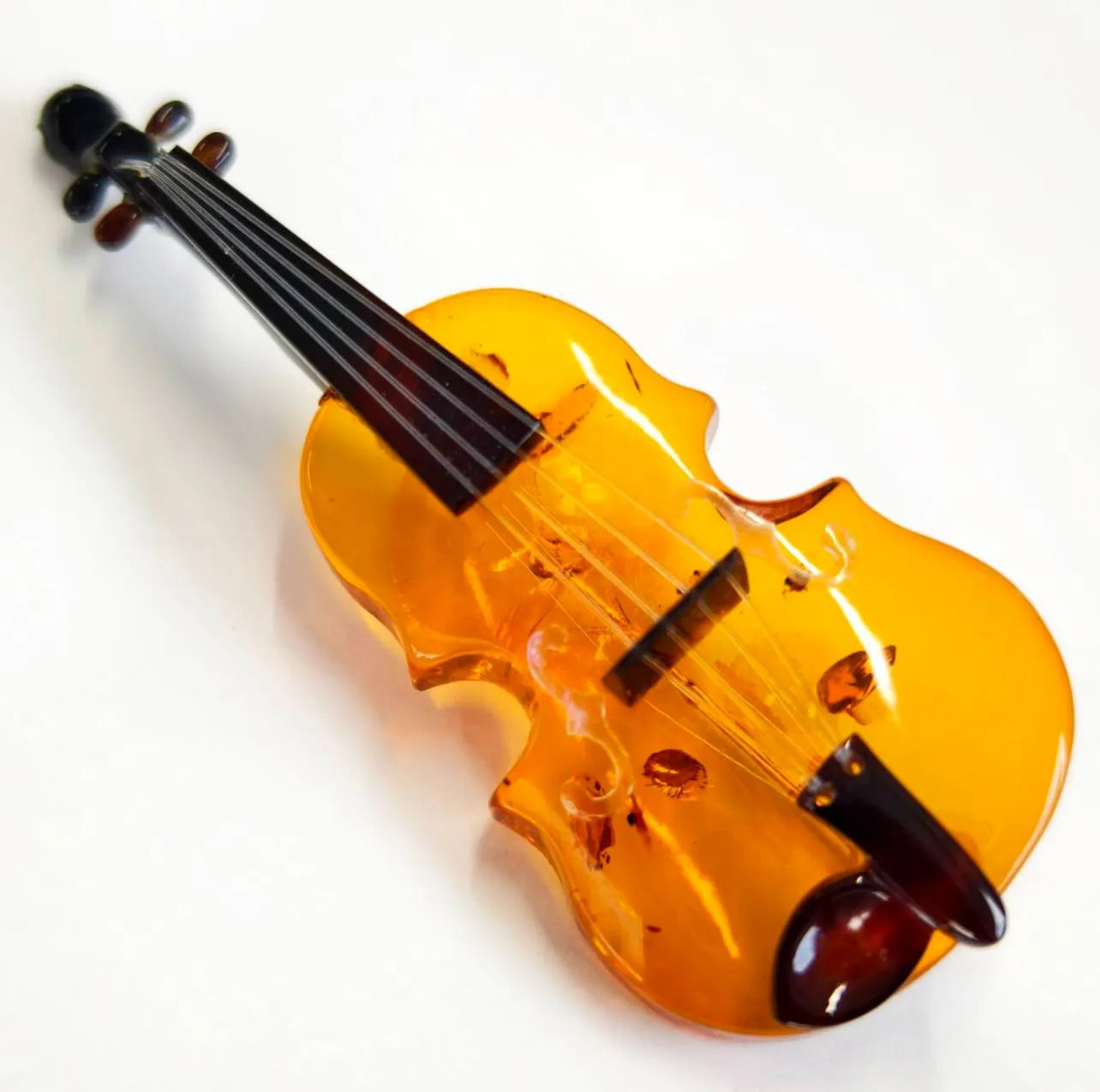 バイオリン型　ブローチ　ベッコウ　コハク　鼈甲　琥珀　ヴァイオリン