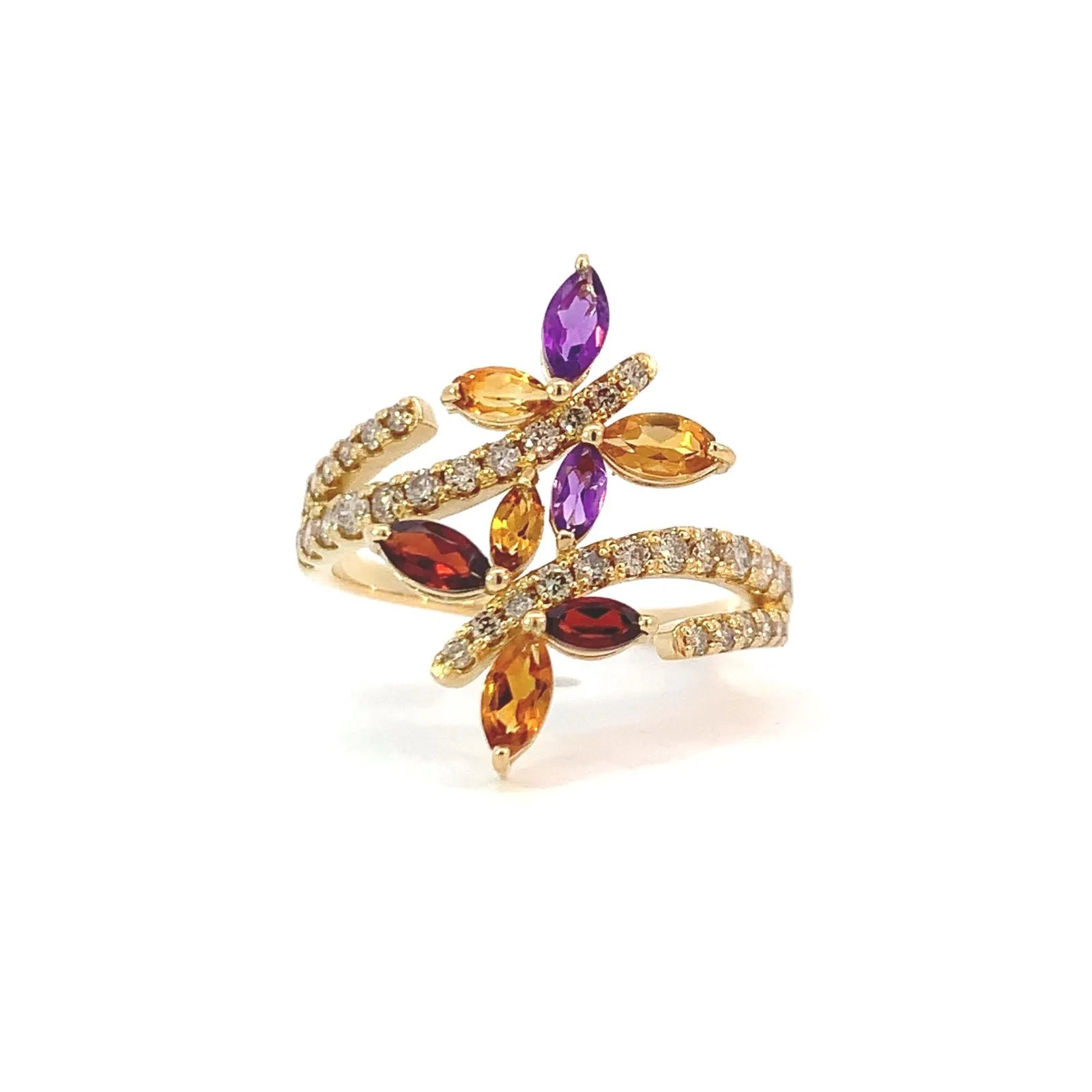マルチストーン　デザインリング　ゴールド　K18　アメシスト　ガーネット　シトリン