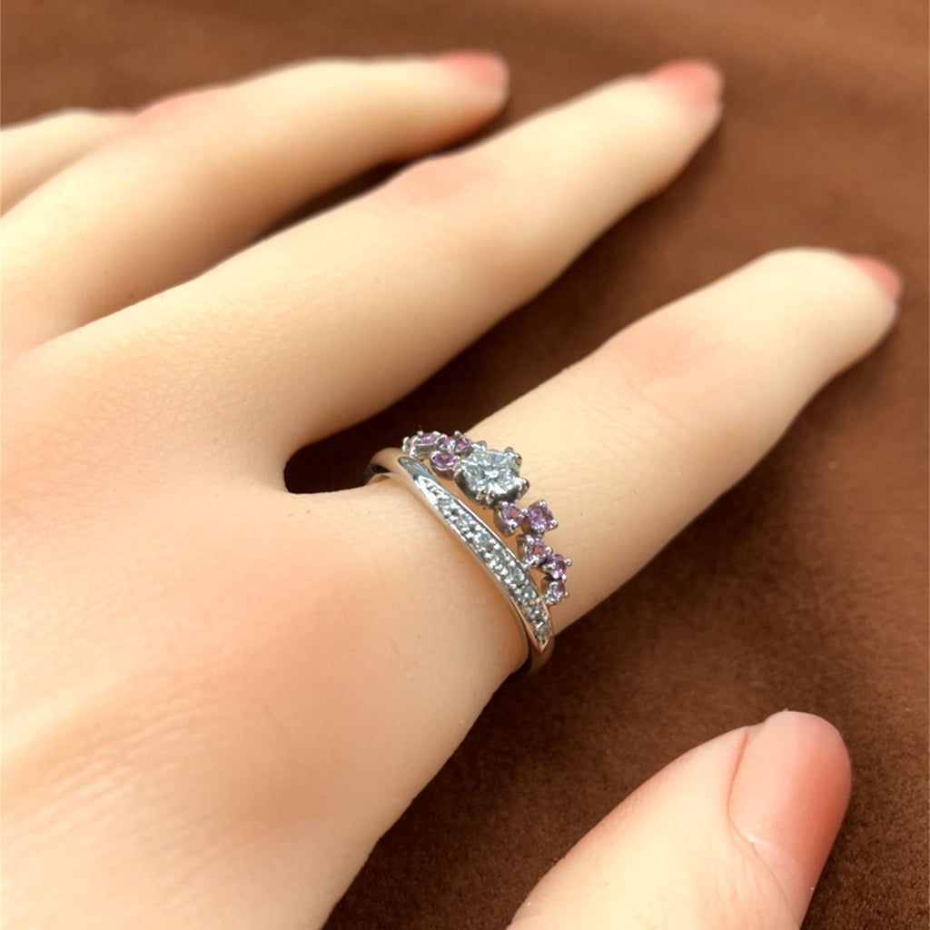 桜　VVS-2   ダイヤモンド　ピンクサファイア　ホワイトゴールド　リング　K18WG