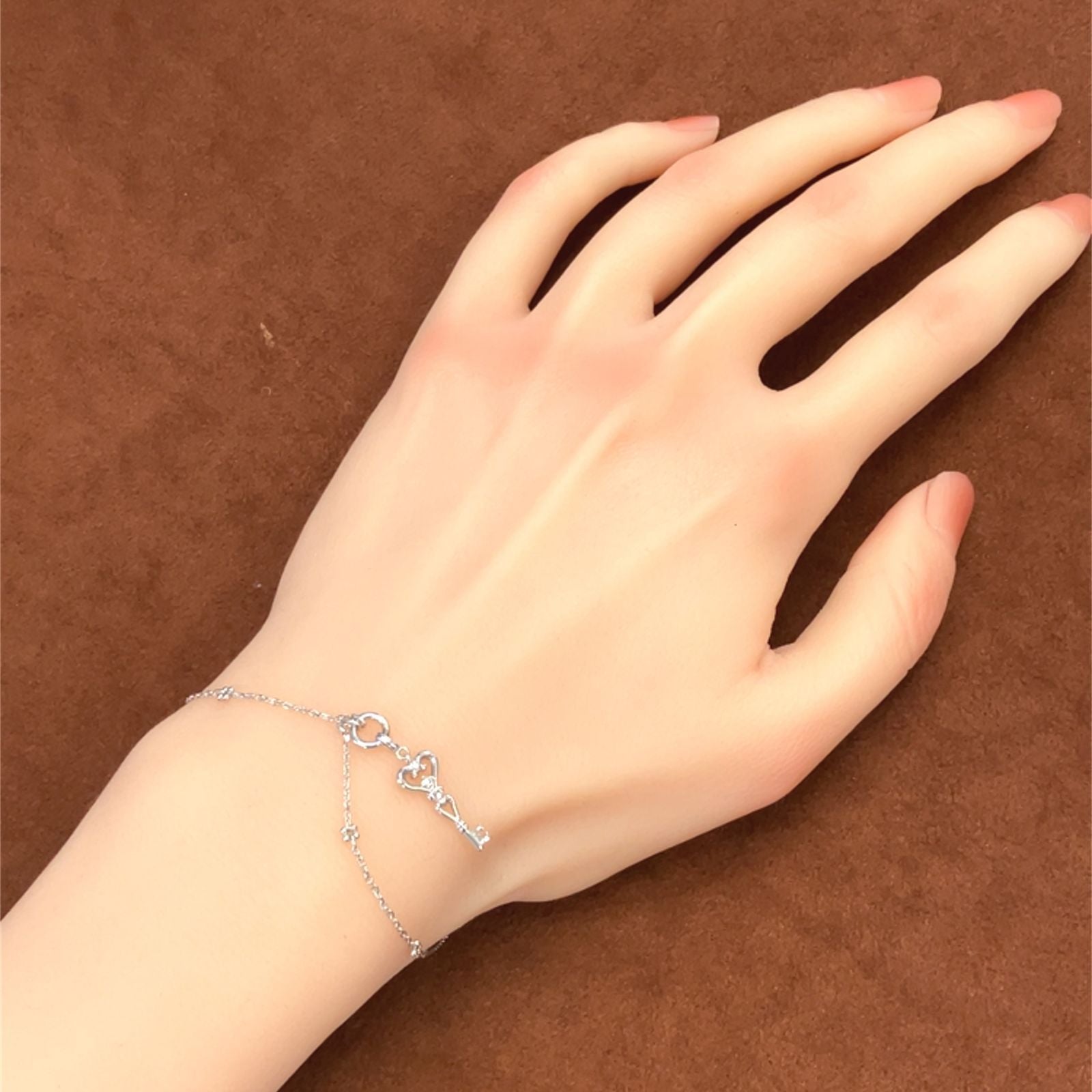 ハート　キー　モチーフ　ホワイトゴールド　ブレスレット　K18WG