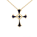 サファイヤ　クロス　ネックレス　ゴールド　１８K