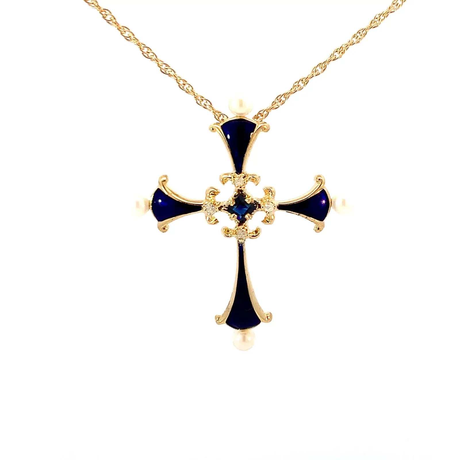 サファイヤ　クロス　ネックレス　ゴールド　１８K