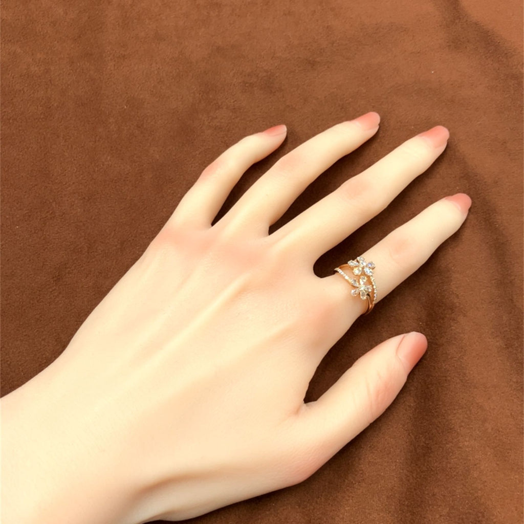 フラワー　ローズカット　ダイヤモンド　ピンクゴールド　リング　K18PG