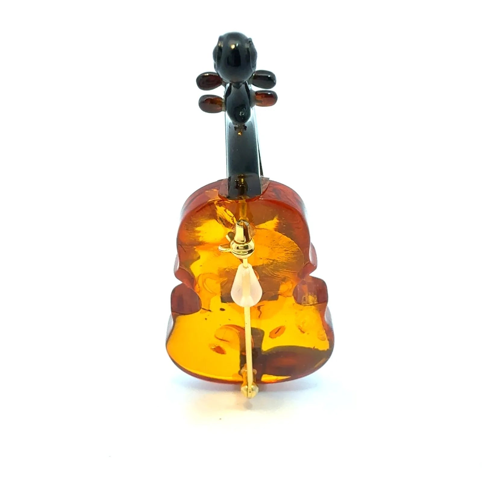 バイオリン型　ブローチ　ベッコウ　コハク　鼈甲　琥珀　ヴァイオリン