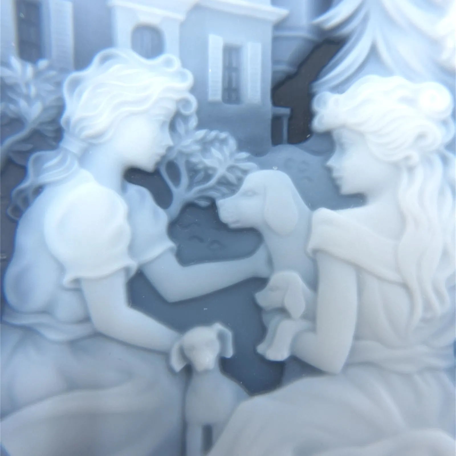 カメオ　オニキス　ブローチ　コンビ　K18　PT900　犬　少女