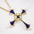 サファイヤ　クロス　ネックレス　ゴールド　１８K