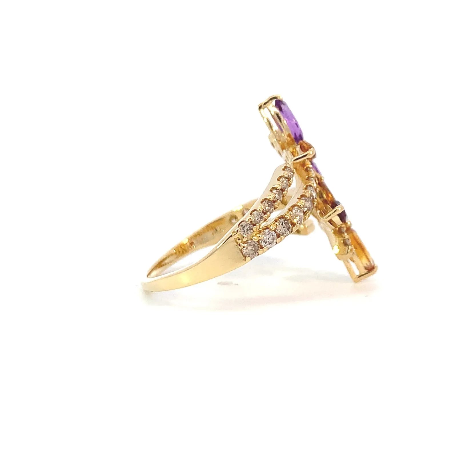 マルチストーン　デザインリング　ゴールド　K18　アメシスト　ガーネット　シトリン