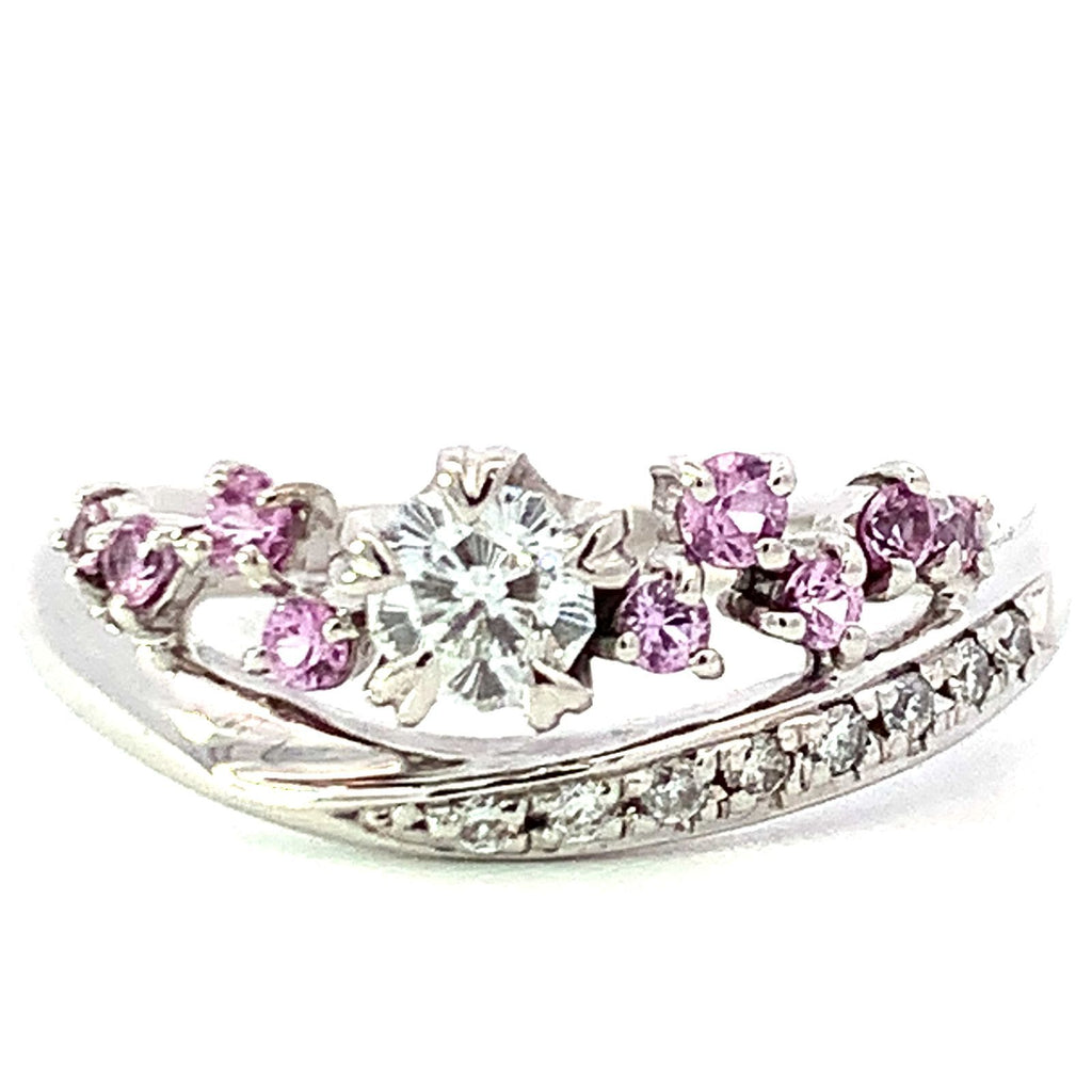 桜　VVS-2   ダイヤモンド　ピンクサファイア　ホワイトゴールド　リング　K18WG